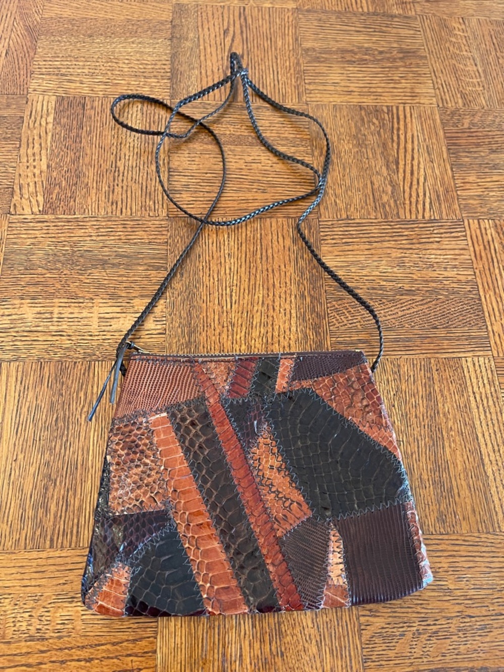 Vintage David Mahler Patchwork Brown Leather Crossbody Bag